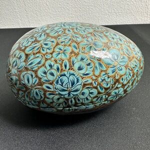 Vintage Hand-Painted Kashmiri Floral Design Egg Trinket Box Handmade in India